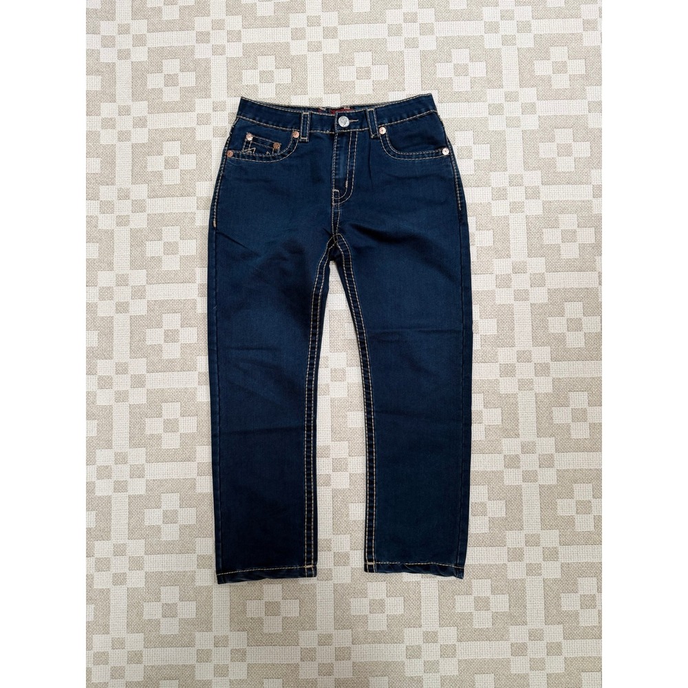True Religion Bobby Mens Straight Leg Jeans Indigo Blue Thick Stitch Size 32x28